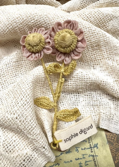 Sophie Digard | Hand-crafted Double Bloom Brooch | Yellow & PInk